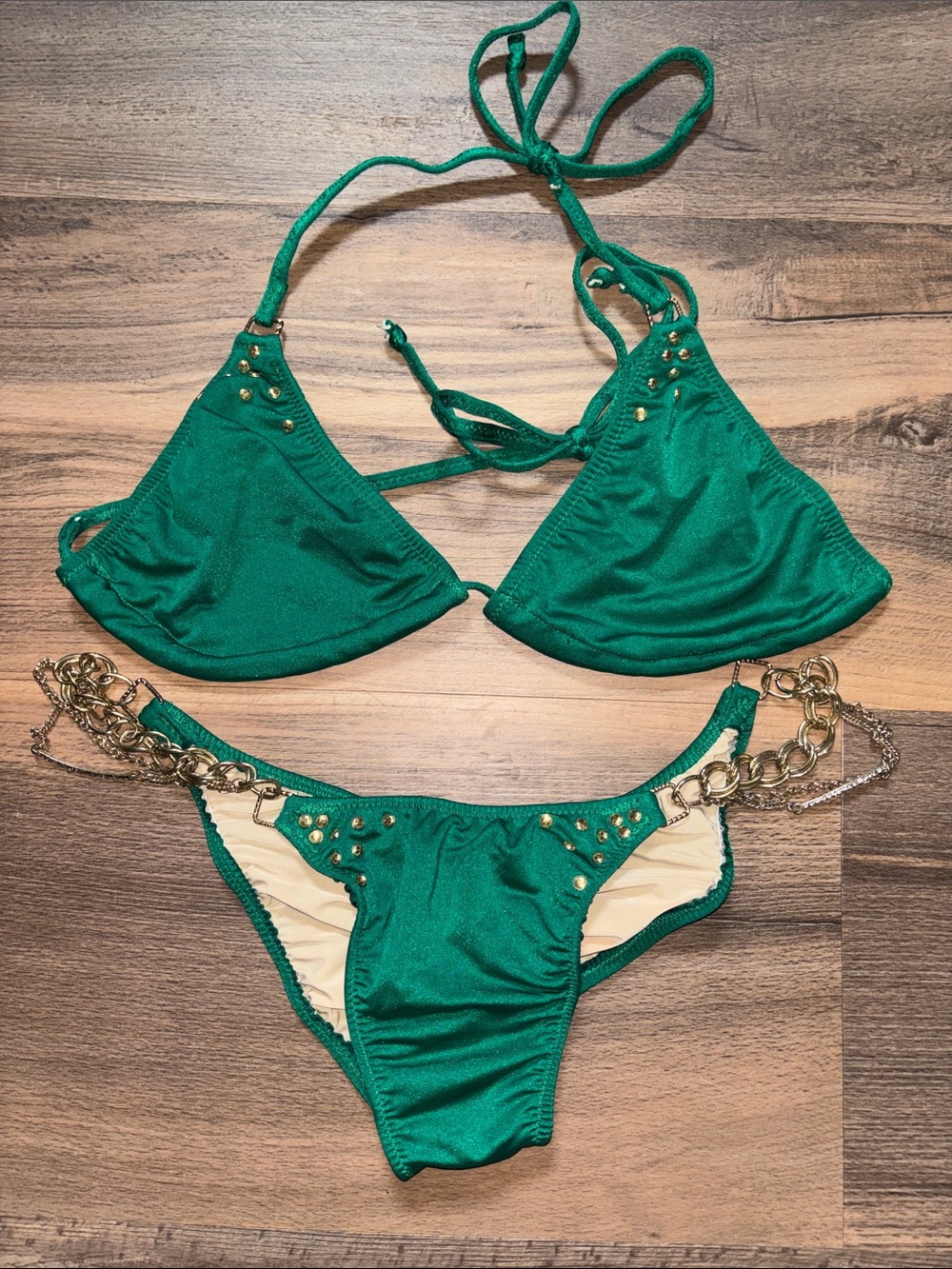 Green Women's Chain-Accent Triangle Bikini - Brand Unspecified